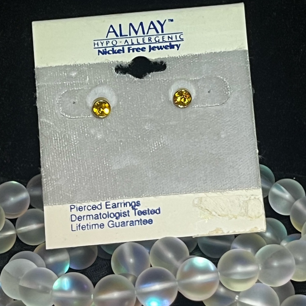 Vintage Almay Yellow Crystal Stud Earrings Hypoallergenic/Nickel Free (1995)